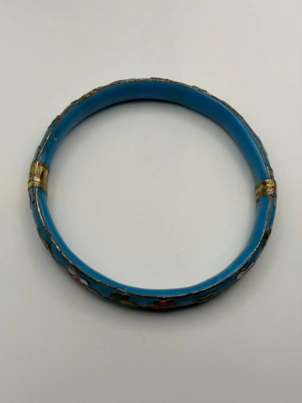 VTG Cloisonné Bracelet Bangle Cobalt Blue Enamel Gold Floral Hinged 3